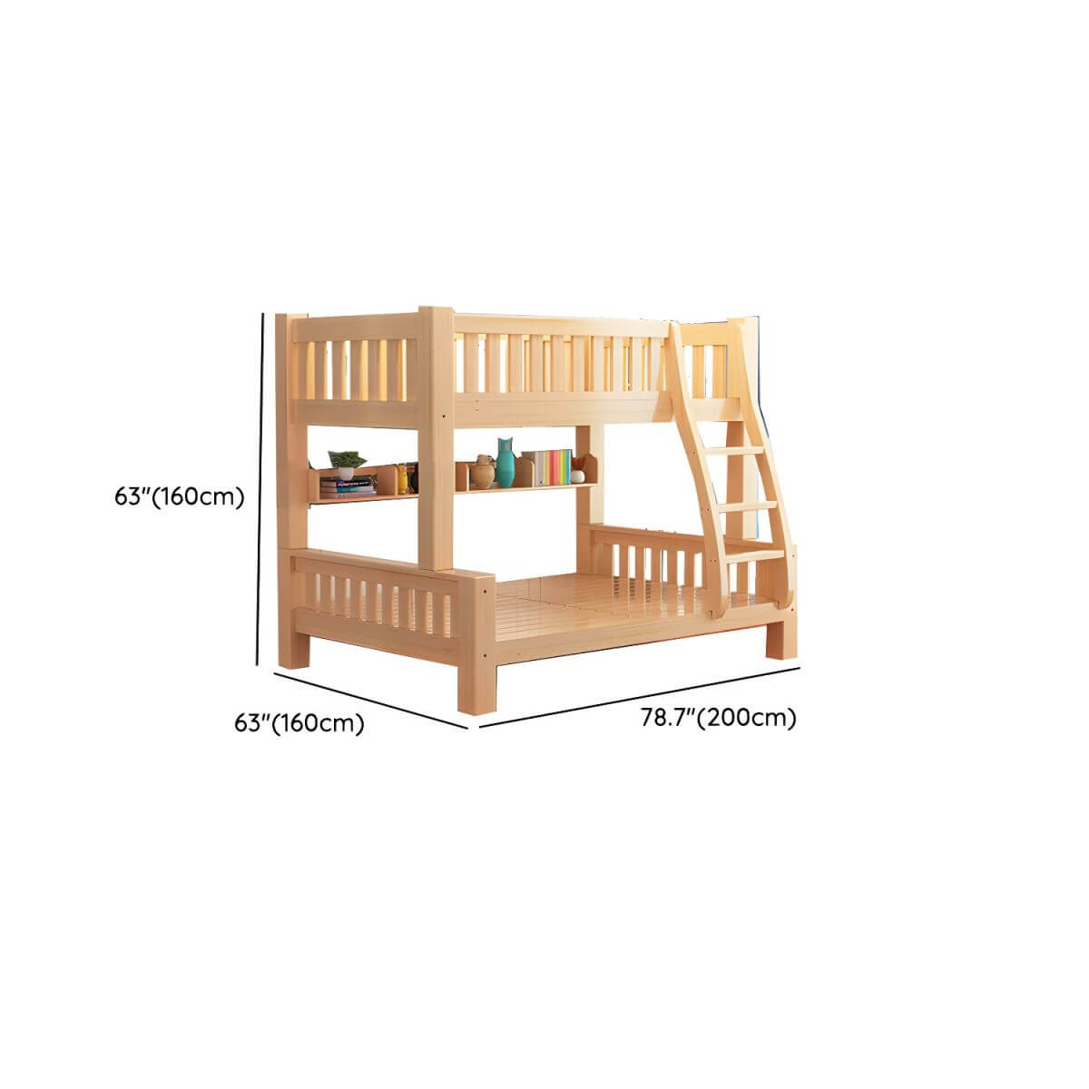 Natural Finish Modern Bunk Bed with Mattress & Storage Options Dimensions