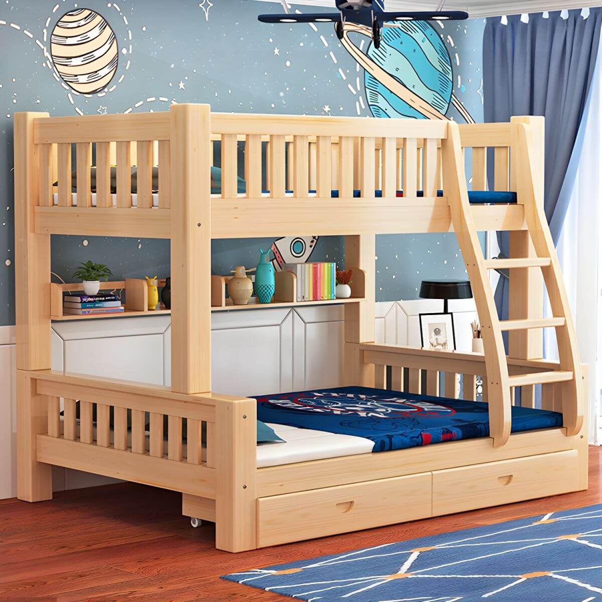 Natural Finish Modern Bunk Bed with Mattress & Storage Options Main Product Image