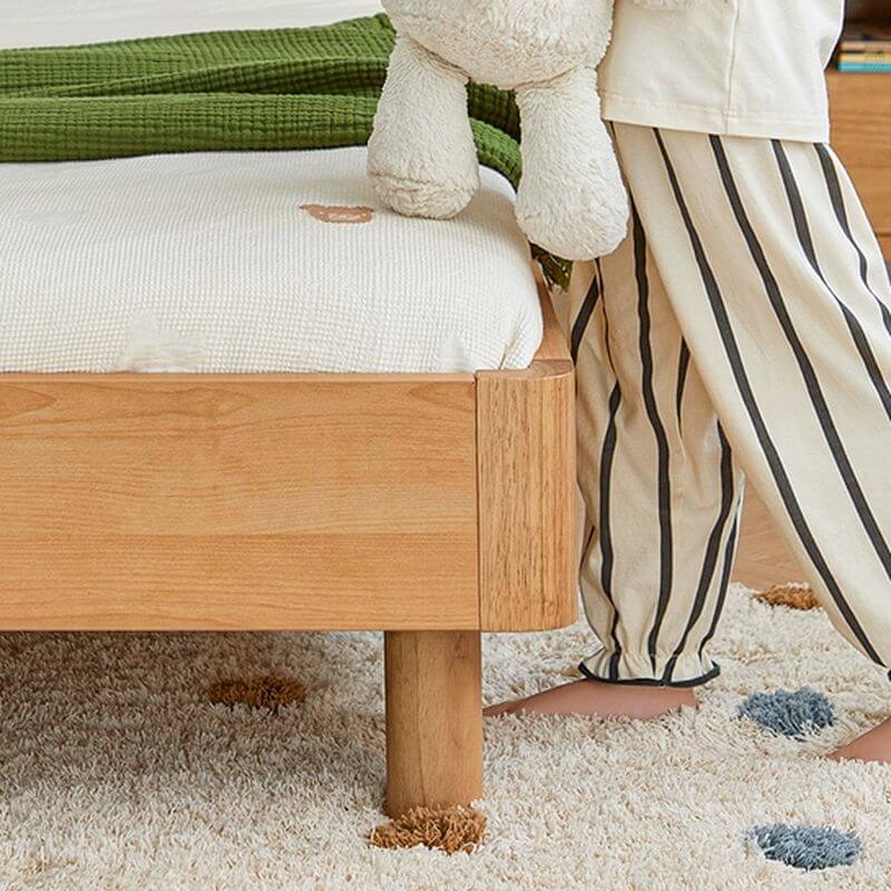Natural Finish Modern Kids Bed - Standard Size Wooden Design