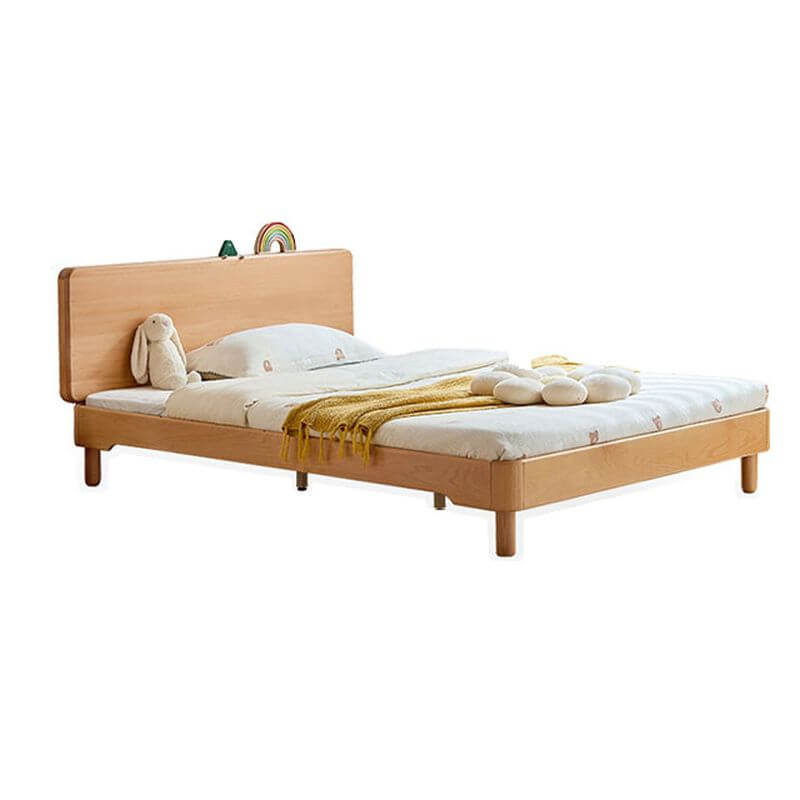 Natural Finish Modern Kids Bed - Standard Size Wooden Design