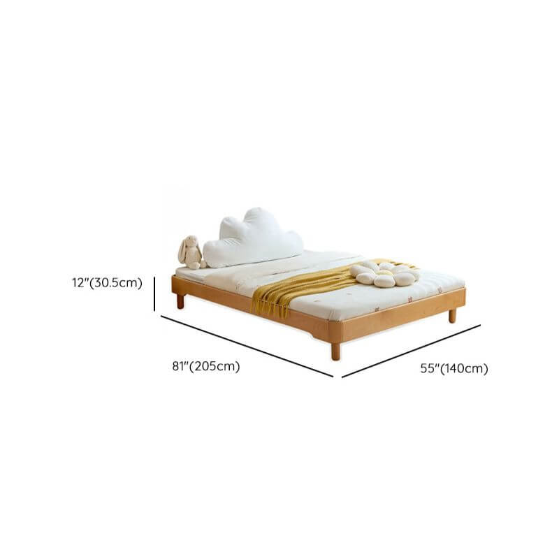 Natural Finish Modern Kids Bed - Standard Size Wooden Design Dimensions