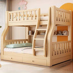 Natural Finish Modern Kids Bunk Bed with Drawers and Guardrails