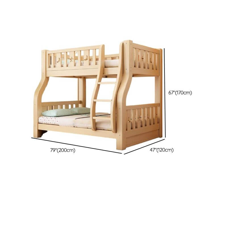 Natural Finish Modern Kids Bunk Bed with Drawers and Guardrails Dimensions