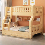 Natural Finish Modern Kids Loft Bed with Integrated Stair Drawers and Guardrails