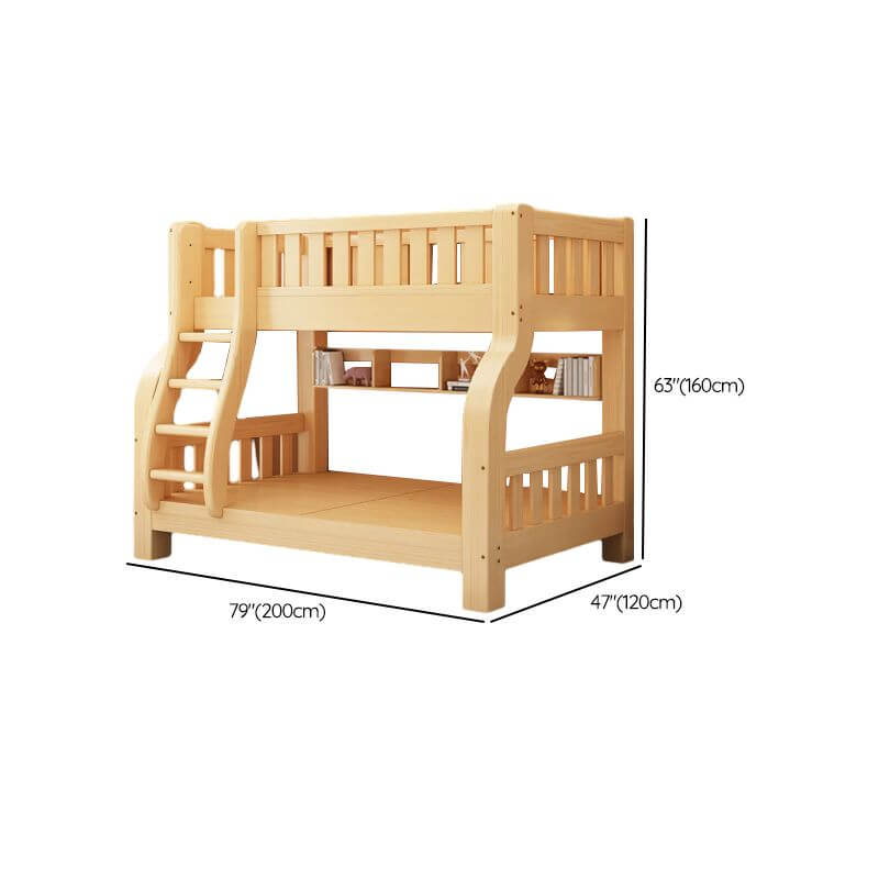 Natural Finish Modern Kids Loft Bed with Integrated Stair Drawers and Guardrails Dimensions