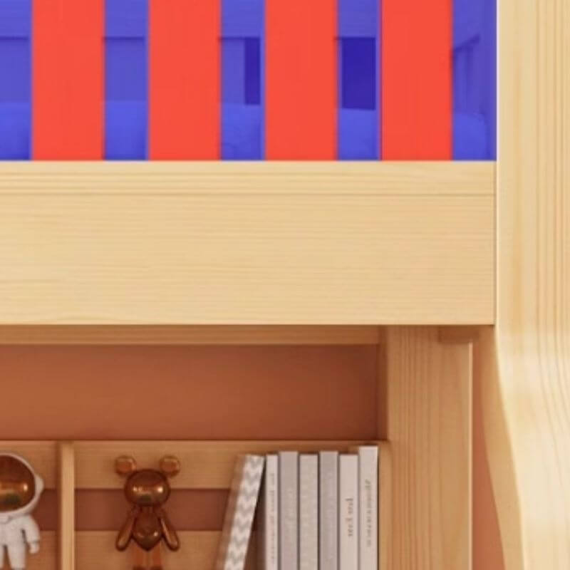 Natural Finish Modern Kids Loft Bed with Integrated Stair Drawers and Guardrails