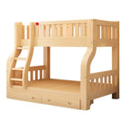 Natural Finish Modern Kids Loft Bed with Integrated Stair Drawers and Guardrails