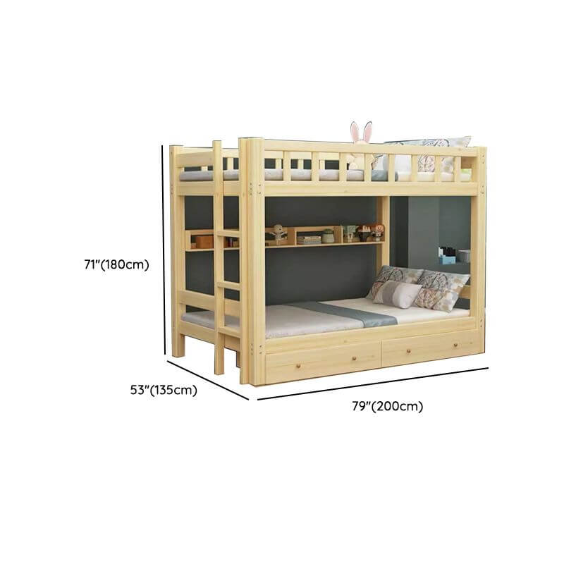 Natural Finish Modern Platform Bunk Bed for Kids - Safe & Stylish Dimensions