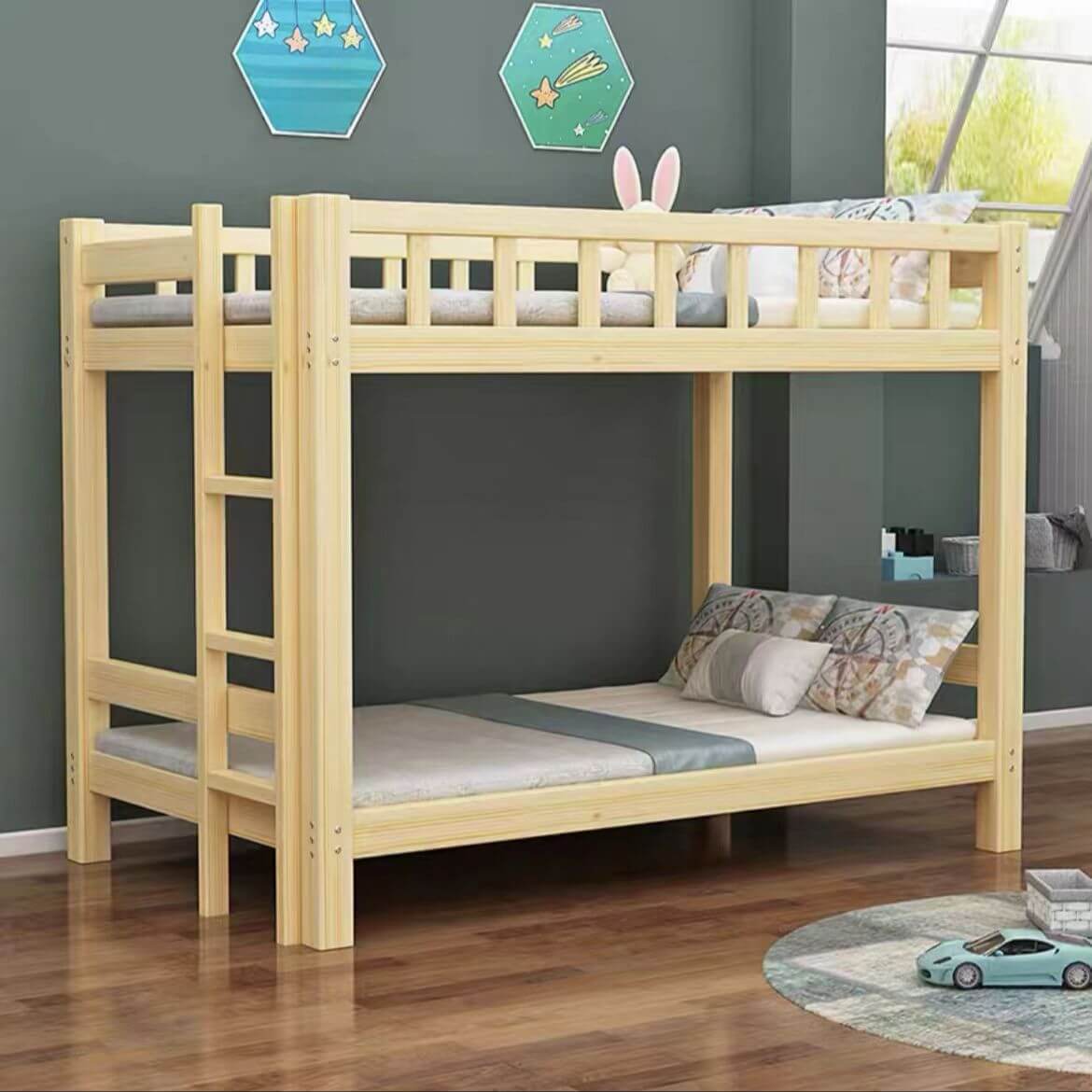 Natural Finish Modern Platform Bunk Bed for Kids - Safe & Stylish Main Product Image