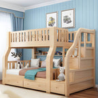 Natural Finish Modern Wood Bunk Bed with Bookcase, Ladder, and Storage Drawers Main Product Image