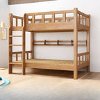 Natural Finish Modern Wood Bunk Bed with Ladder for Kids