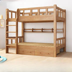 Natural Finish Modern Wood Bunk Bed with Ladder for Kids
