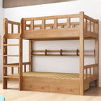 Natural Finish Modern Wood Bunk Bed with Ladder for Kids