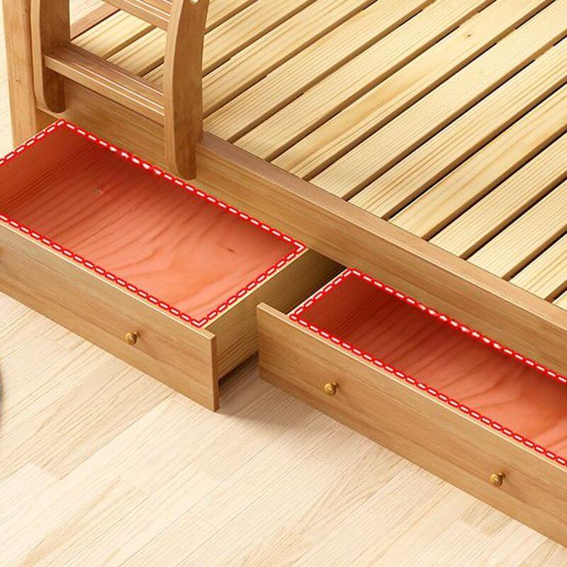 Natural Finish Modern Wood Bunk Bed with Ladder for Kids