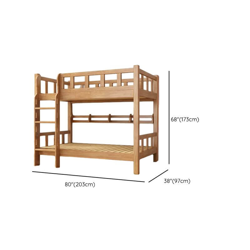 Natural Finish Modern Wood Bunk Bed with Ladder for Kids Dimensions