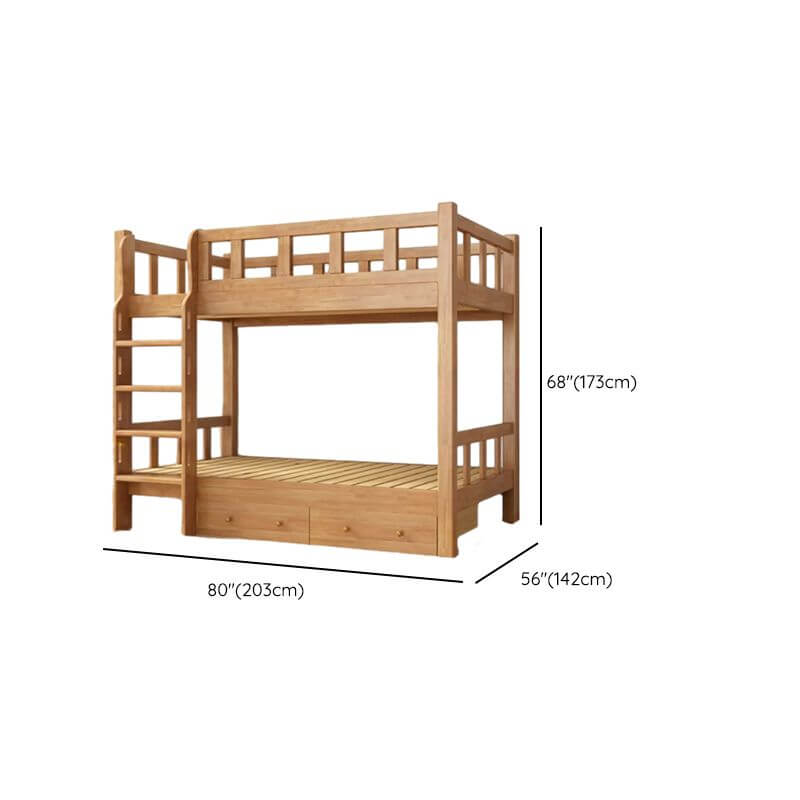 Natural Finish Modern Wood Bunk Bed with Ladder for Kids Dimensions