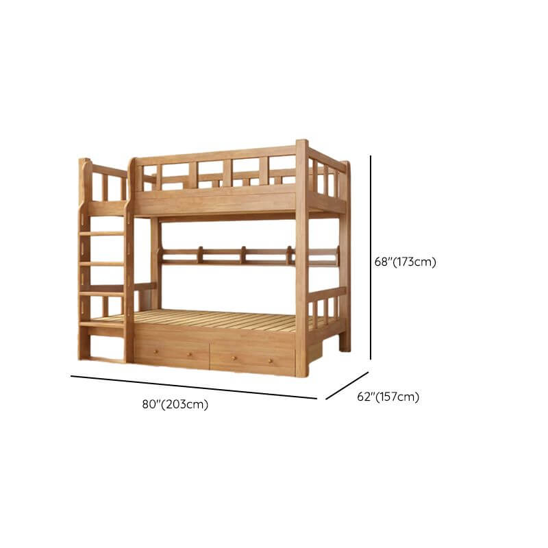 Natural Finish Modern Wood Bunk Bed with Ladder for Kids Dimensions