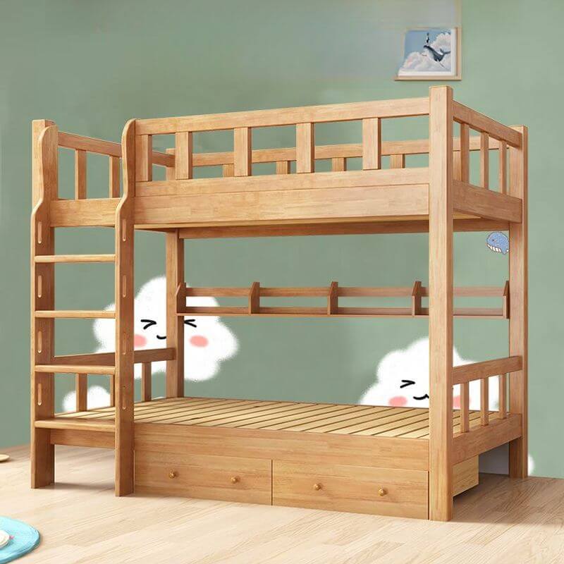 Natural Finish Modern Wood Bunk Bed with Ladder for Kids Main Product Image Main image