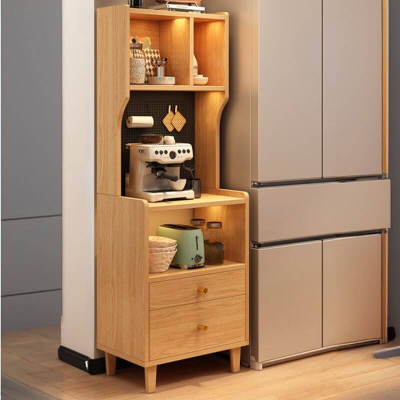 Natural Finish Walnut Modern Kitchen Storage Cabinet
