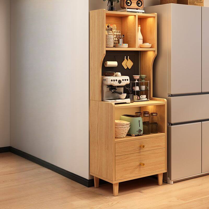 Natural Finish Walnut Modern Kitchen Storage Cabinet