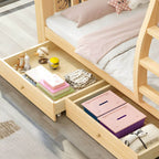 Natural Finish Wood Bunk Bed with Drawers and Mattress