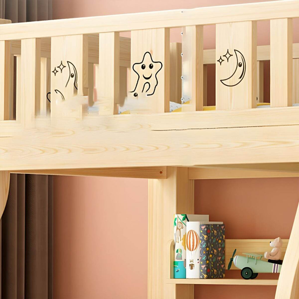 Natural Finish Wood Bunk Bed with Drawers and Mattress