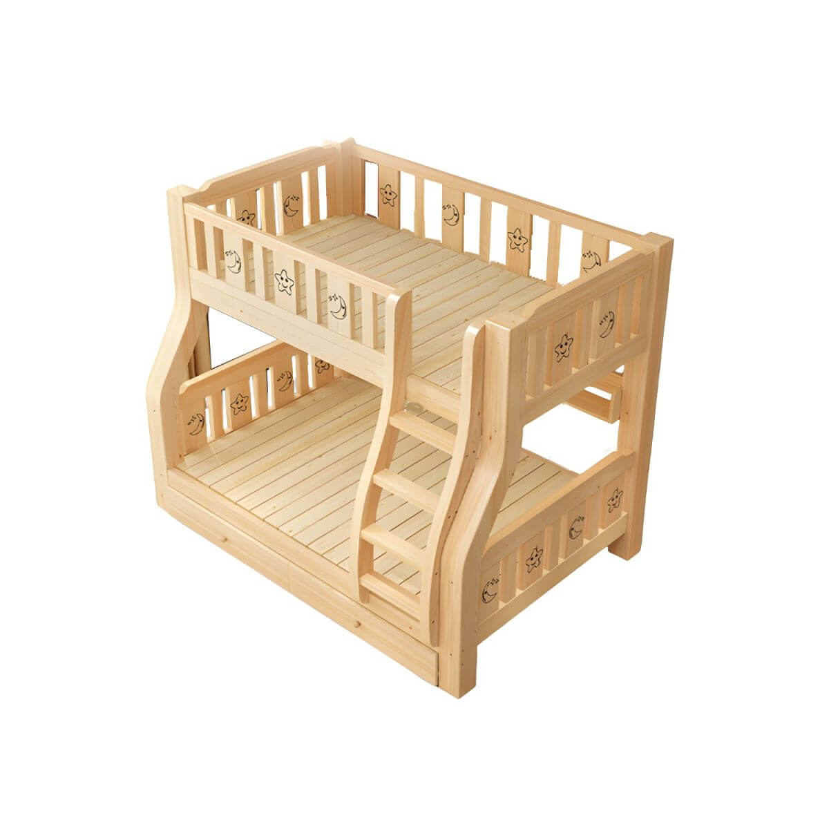 Natural Finish Wood Bunk Bed with Drawers and Mattress