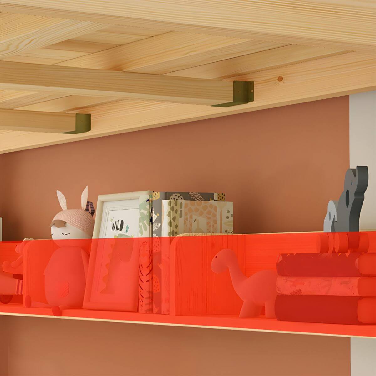 Natural Finish Wood Bunk Bed with Drawers and Mattress