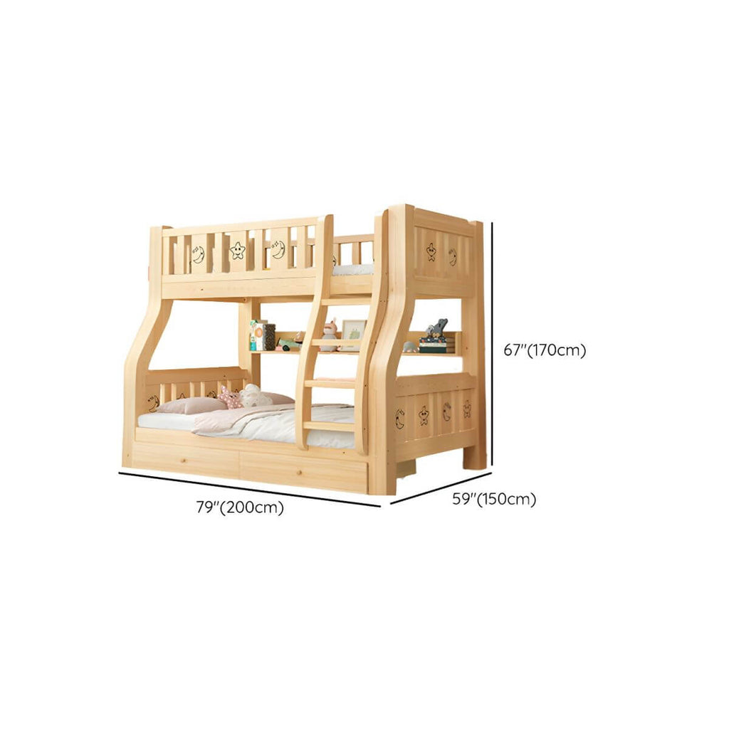 Natural Finish Wood Bunk Bed with Drawers and Mattress Dimensions