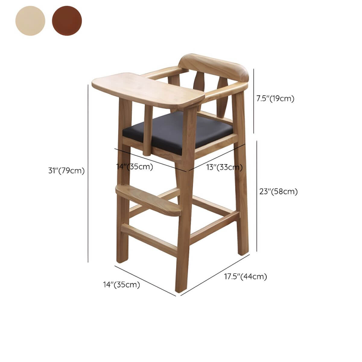 Natural Finish Wooden Dining Chair with Comfortable Design for Kids Dimensions