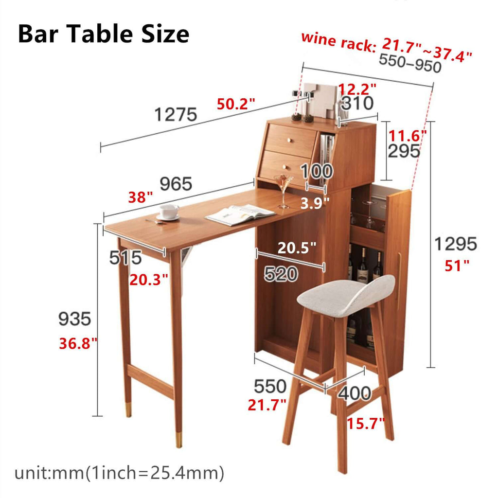 Natural Folding MDF Wine Bar Table For Small Spaces