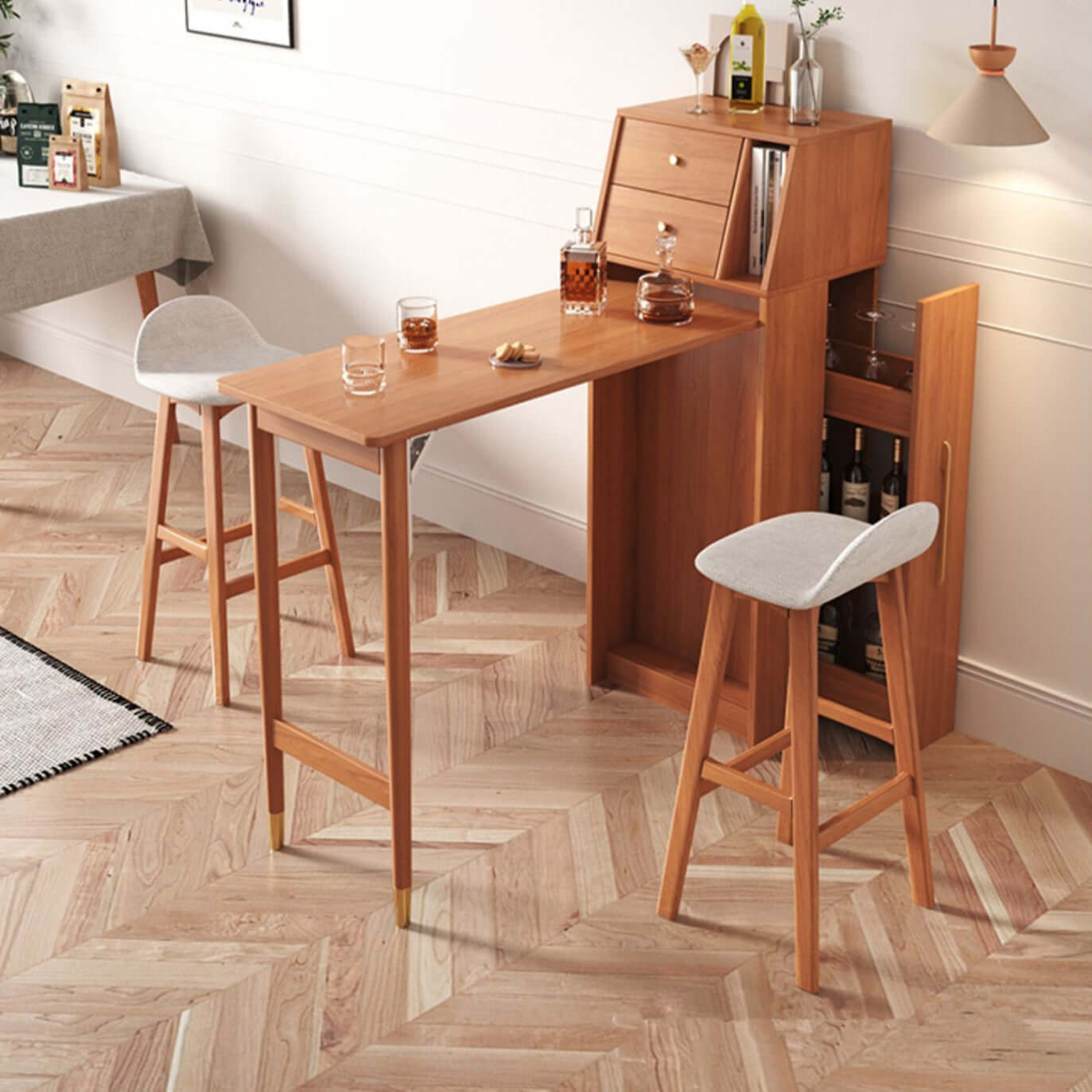 Natural Folding MDF Wine Bar Table For Small Spaces Hauptbild