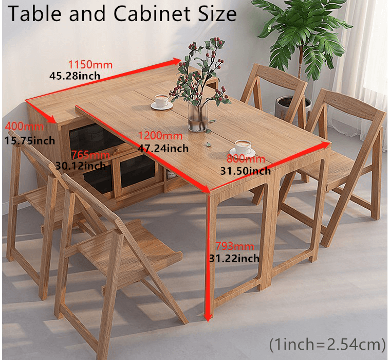 Natural Folding Table + Cabinet with Hidden Storage