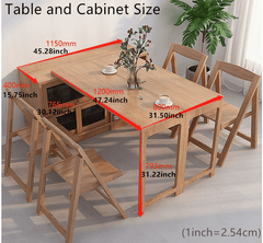 Natural Folding Table + Cabinet with Hidden Storage