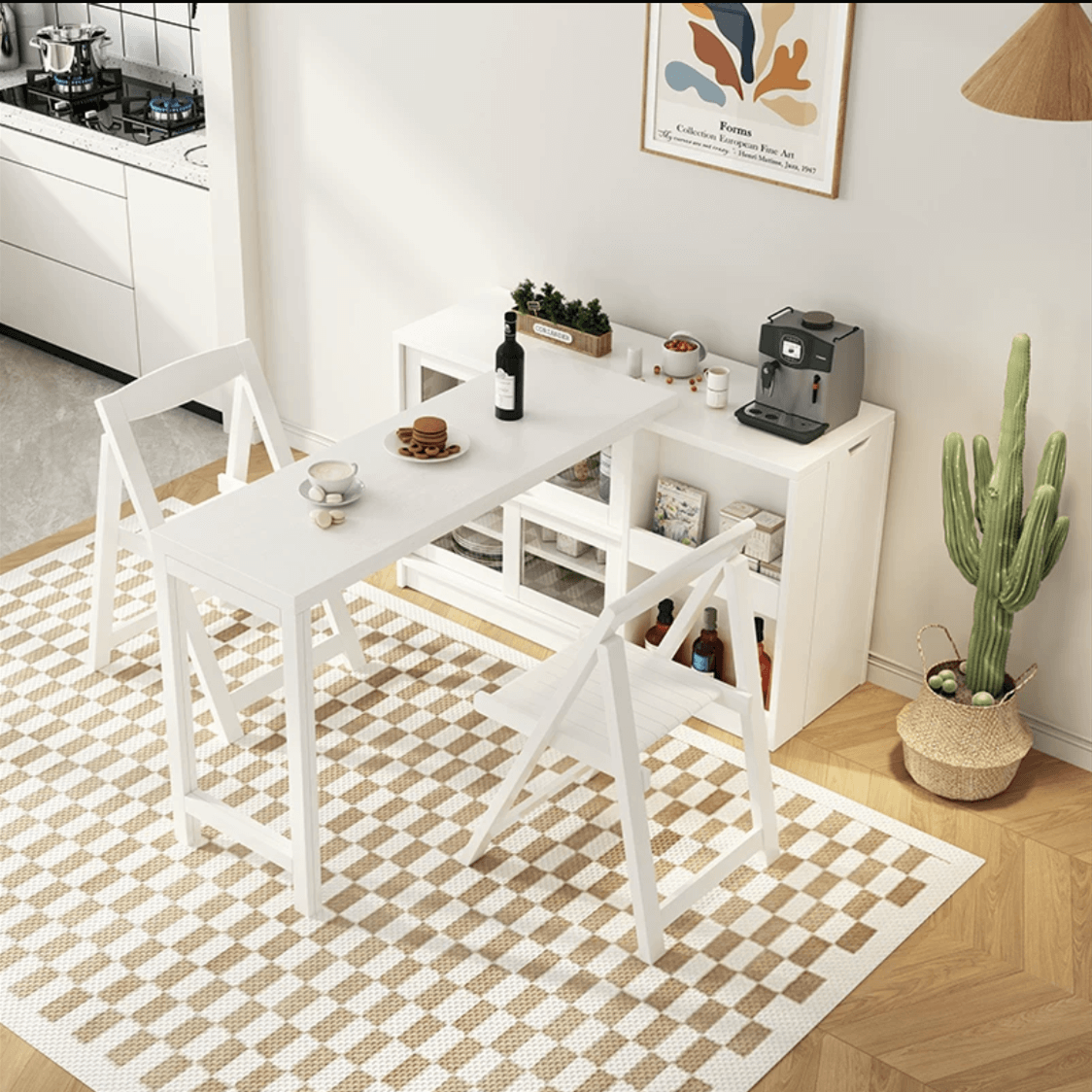 Natural Folding Table + Cabinet with Hidden Storage