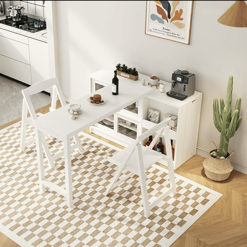 Natural Folding Table + Cabinet with Hidden Storage