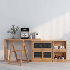 Natural Folding Table + Cabinet with Hidden Storage