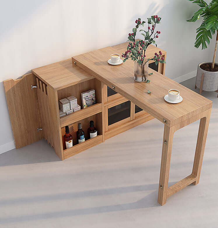 Natural Folding Table + Cabinet with Hidden Storage