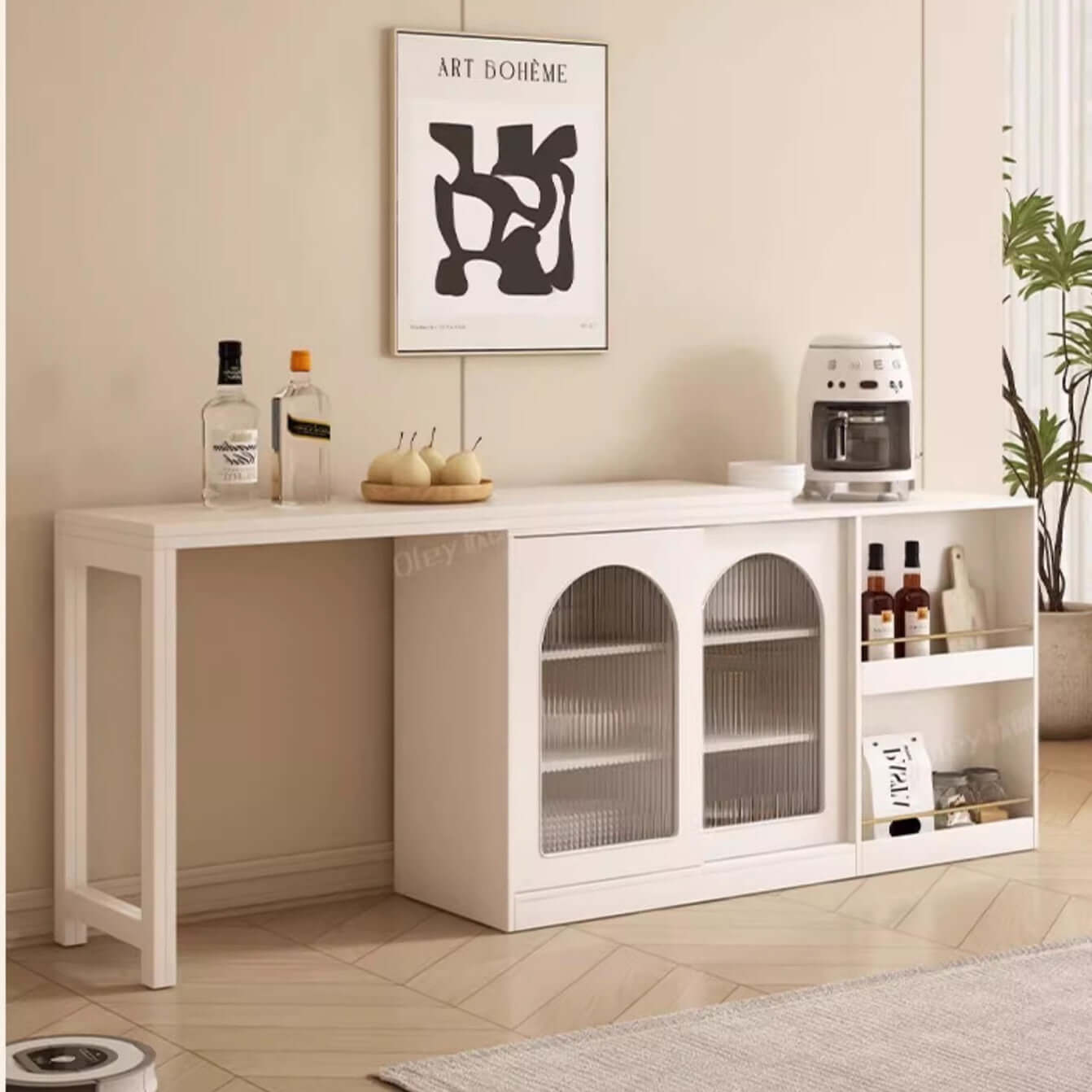 Natural Folding Table + Cabinet with Hidden Storage