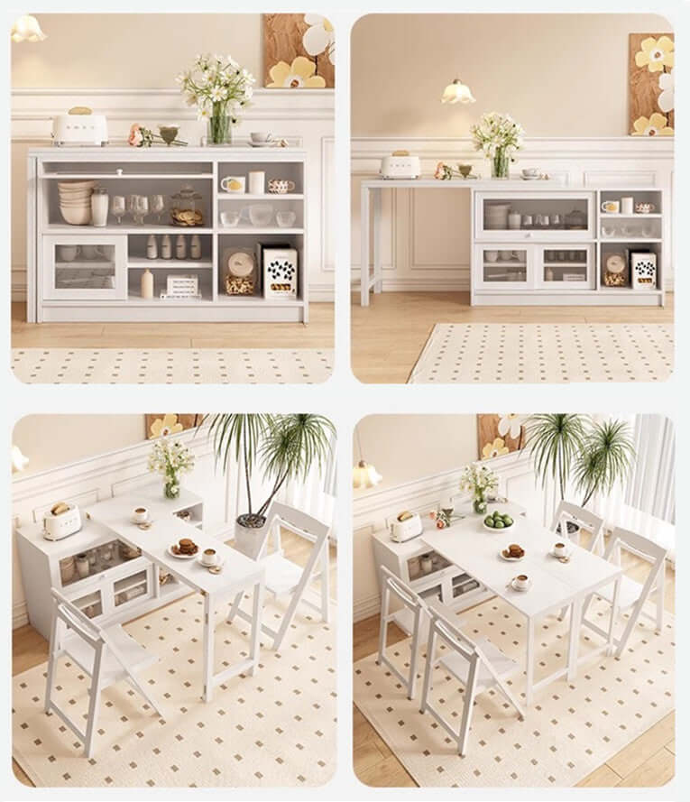 Natural Folding Table + Cabinet with Hidden Storage