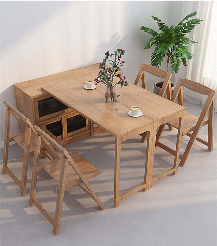 Natural Folding Table + Cabinet with Hidden Storage