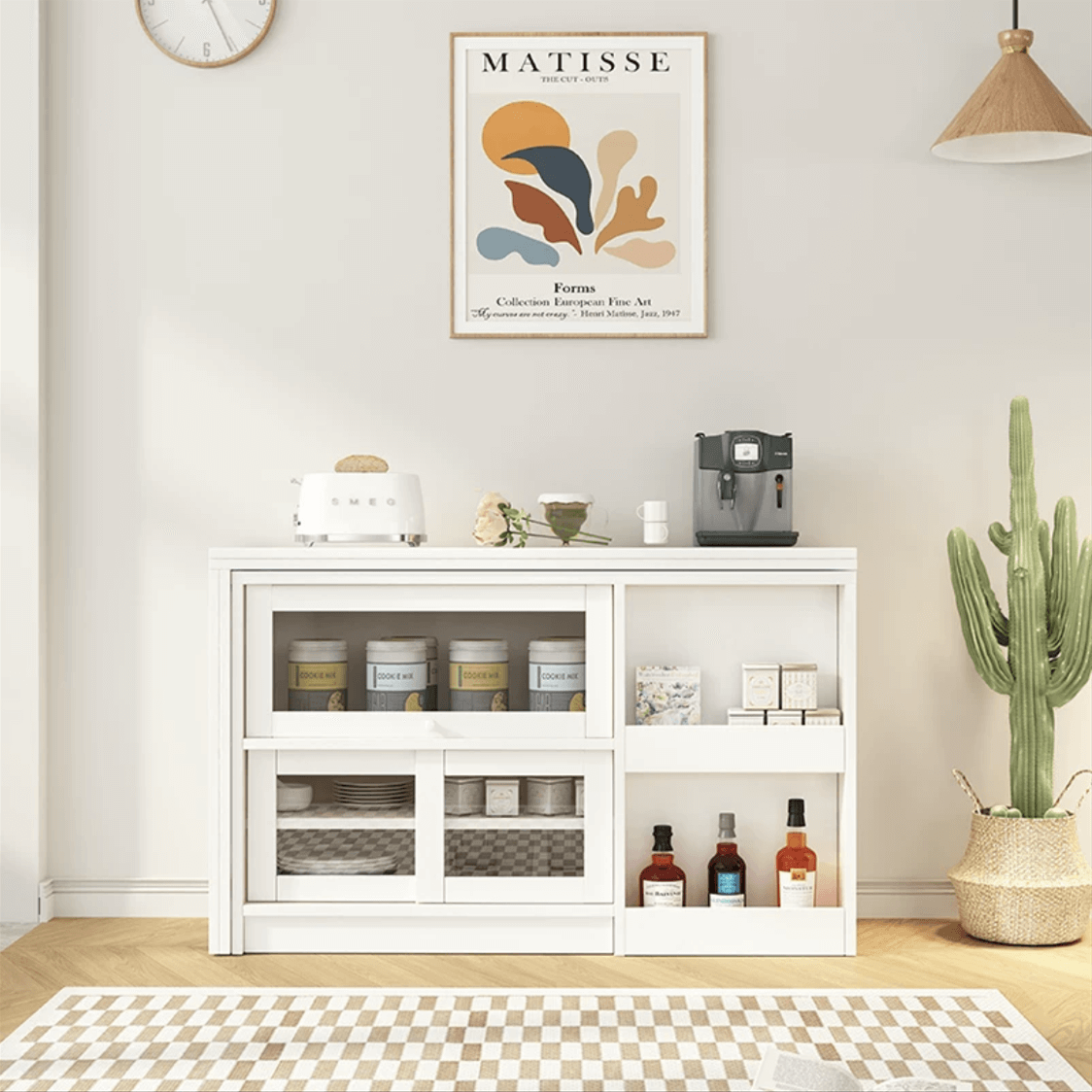 Natural Folding Table + Cabinet with Hidden Storage