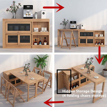 Natural Folding Table + Cabinet with Hidden Storage Main Product Image