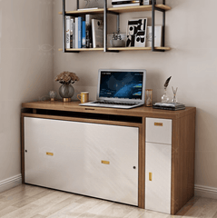 Natural Murphy Bed with Desk & Wall Shelf, 1.5M