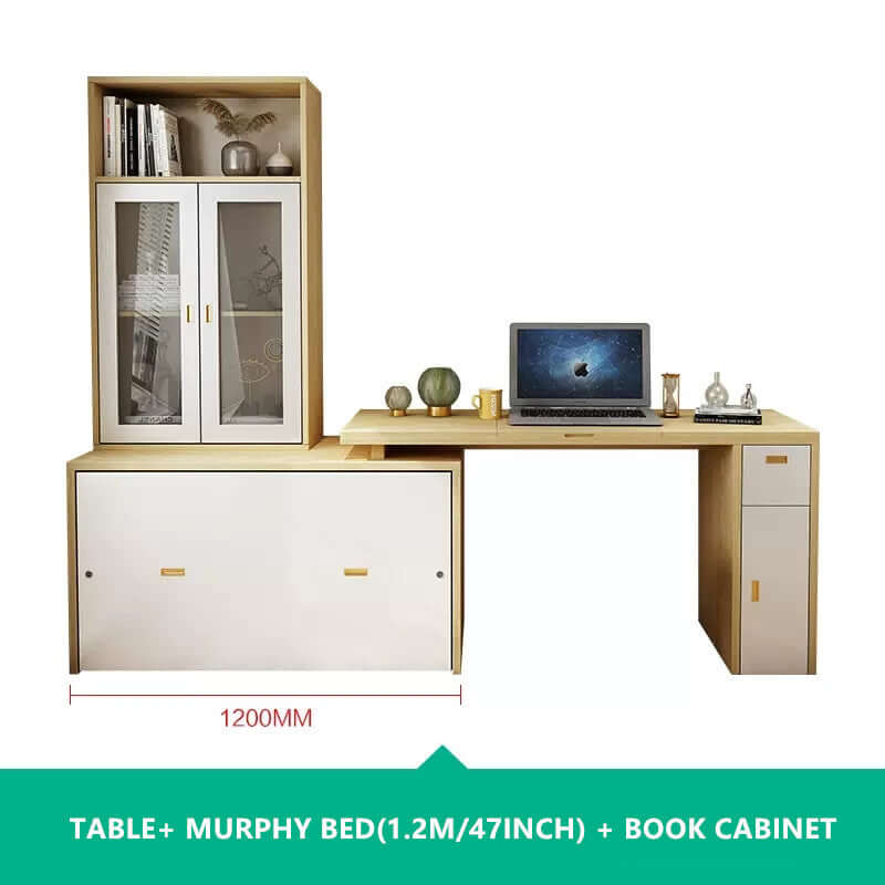 Natural Murphy Bed with Desk & Wall Shelf, 1.5M