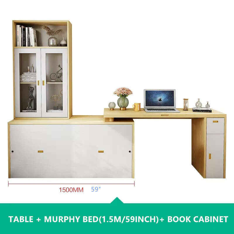 Natural Murphy Bed with Desk & Wall Shelf, 1.5M