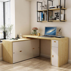 Natural Murphy Bed with Desk & Wall Shelf, 1.5M