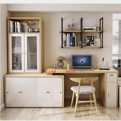 Natural Murphy Bed with Desk & Wall Shelf, 1.5M