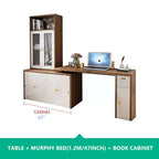 Natural Murphy Bed with Desk & Wall Shelf, 1.5M