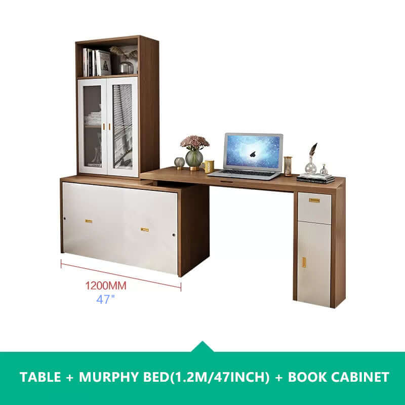 Natural Murphy Bed with Desk & Wall Shelf, 1.5M